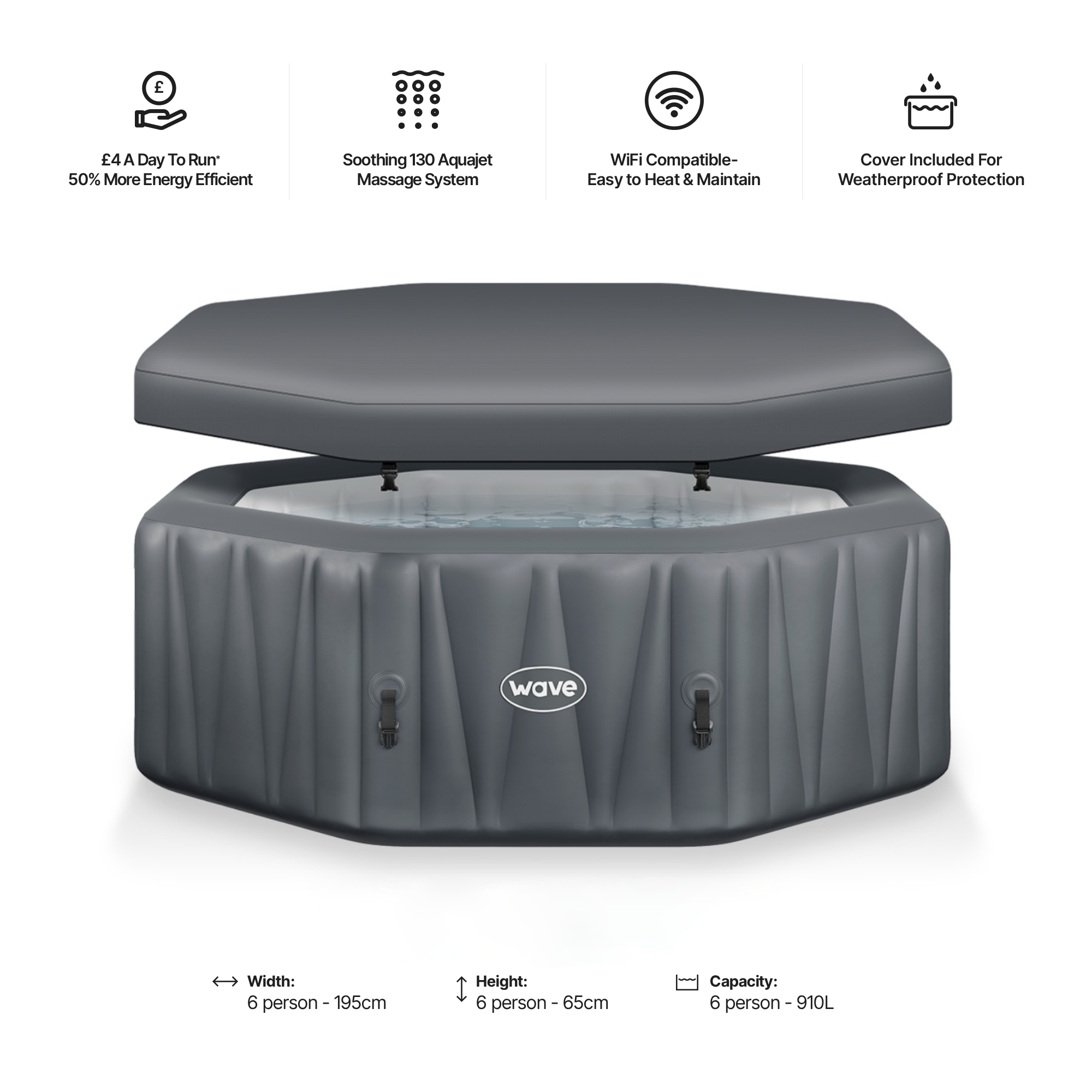 Aegean | 6-Person Inflatable Hot Tub | Built-In Integrated Heater | UKCA