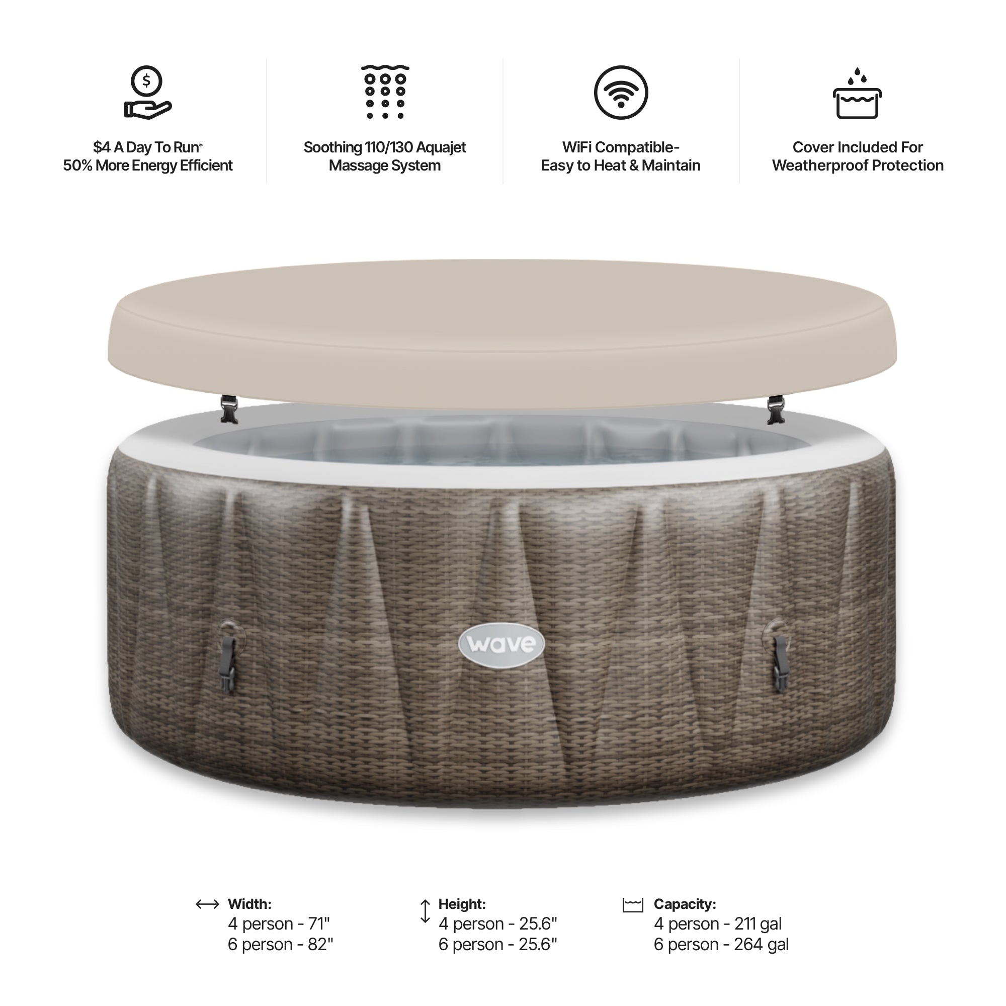 Atlantic | 4/6-Person Inflatable Hot Tub | Integrated Heater | ETL