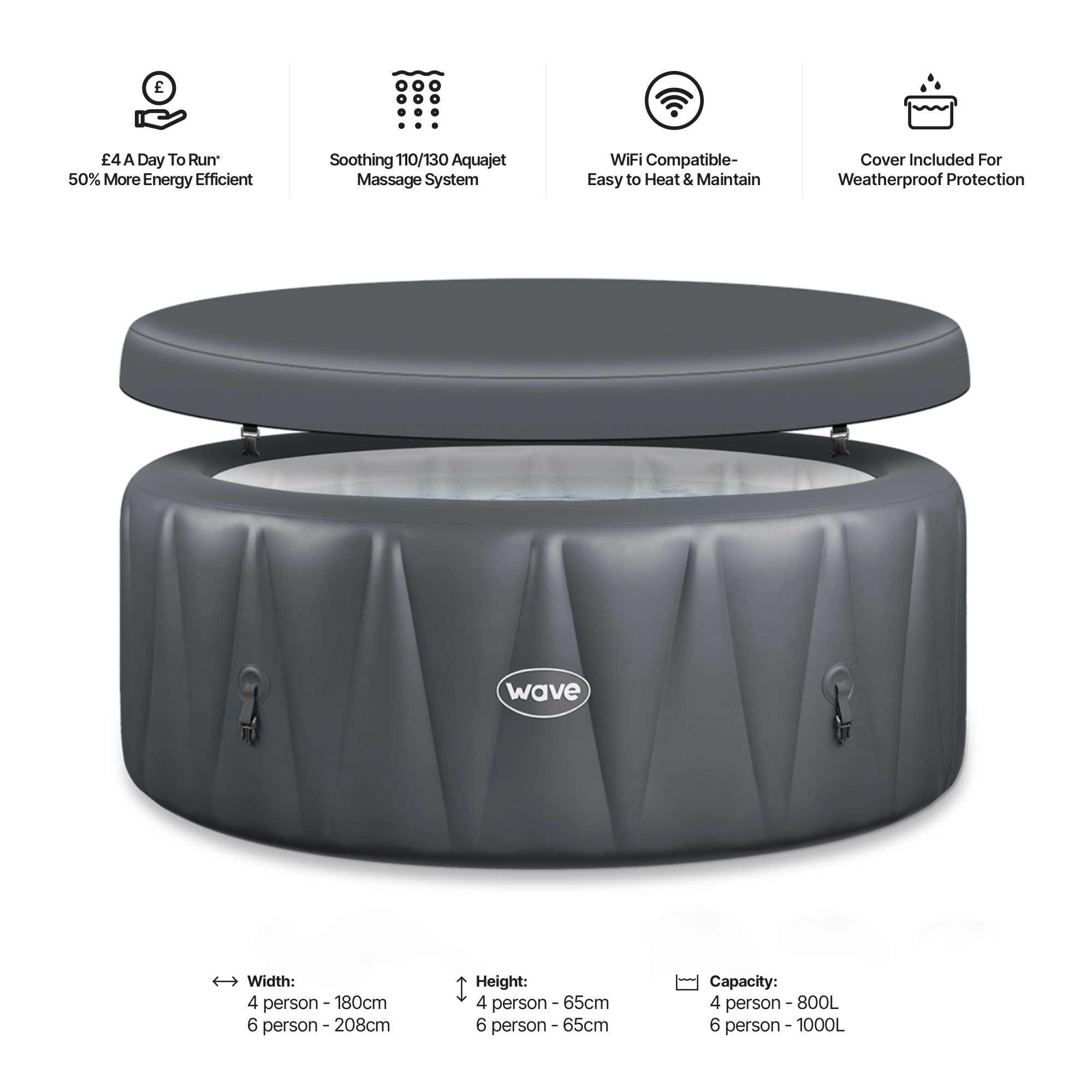 Atlantic | 4/6-Person Inflatable Hot Tub | Built-In Integrated Heater | UKCA