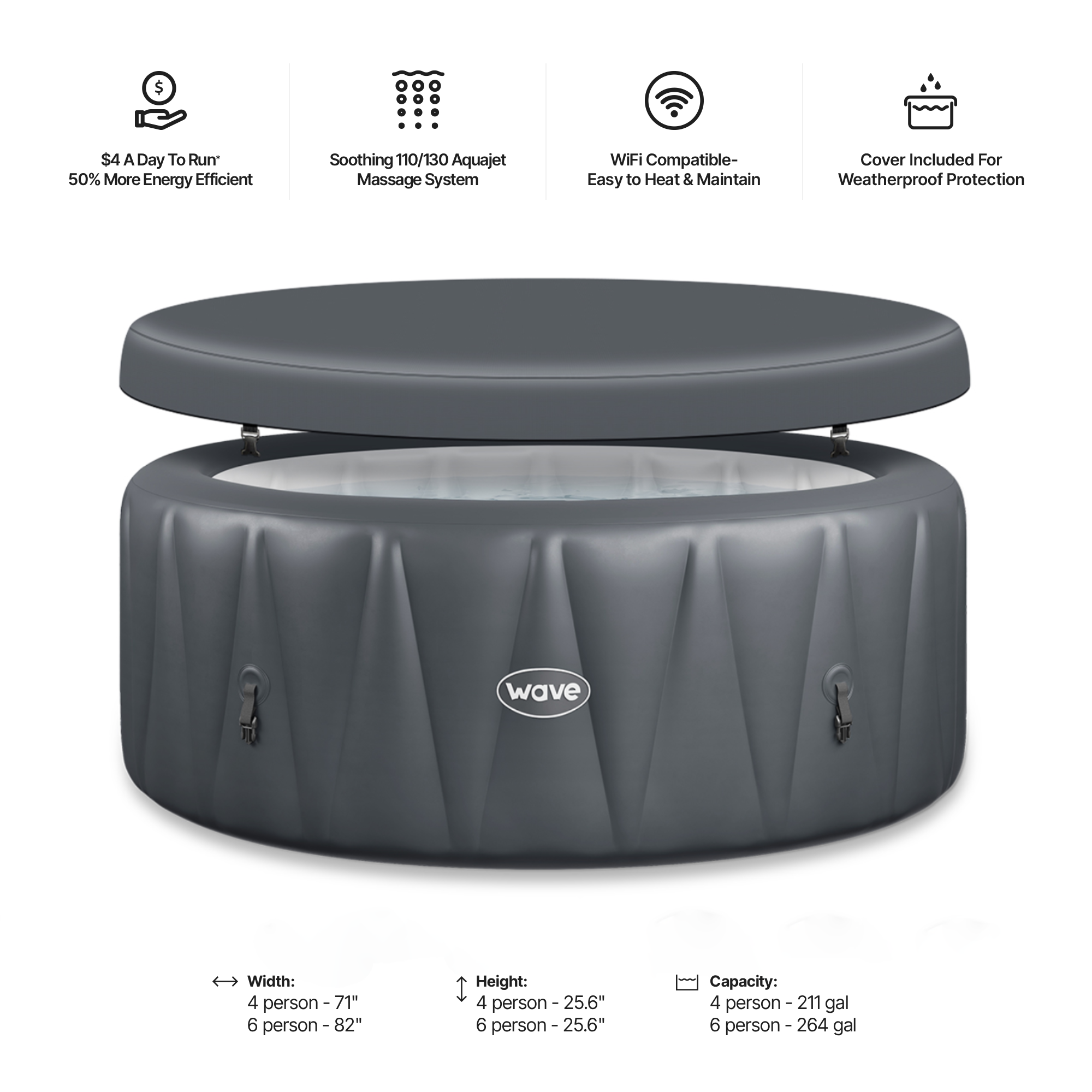 Atlantic | 4/6-Person Inflatable Hot Tub | Integrated Heater | ETL