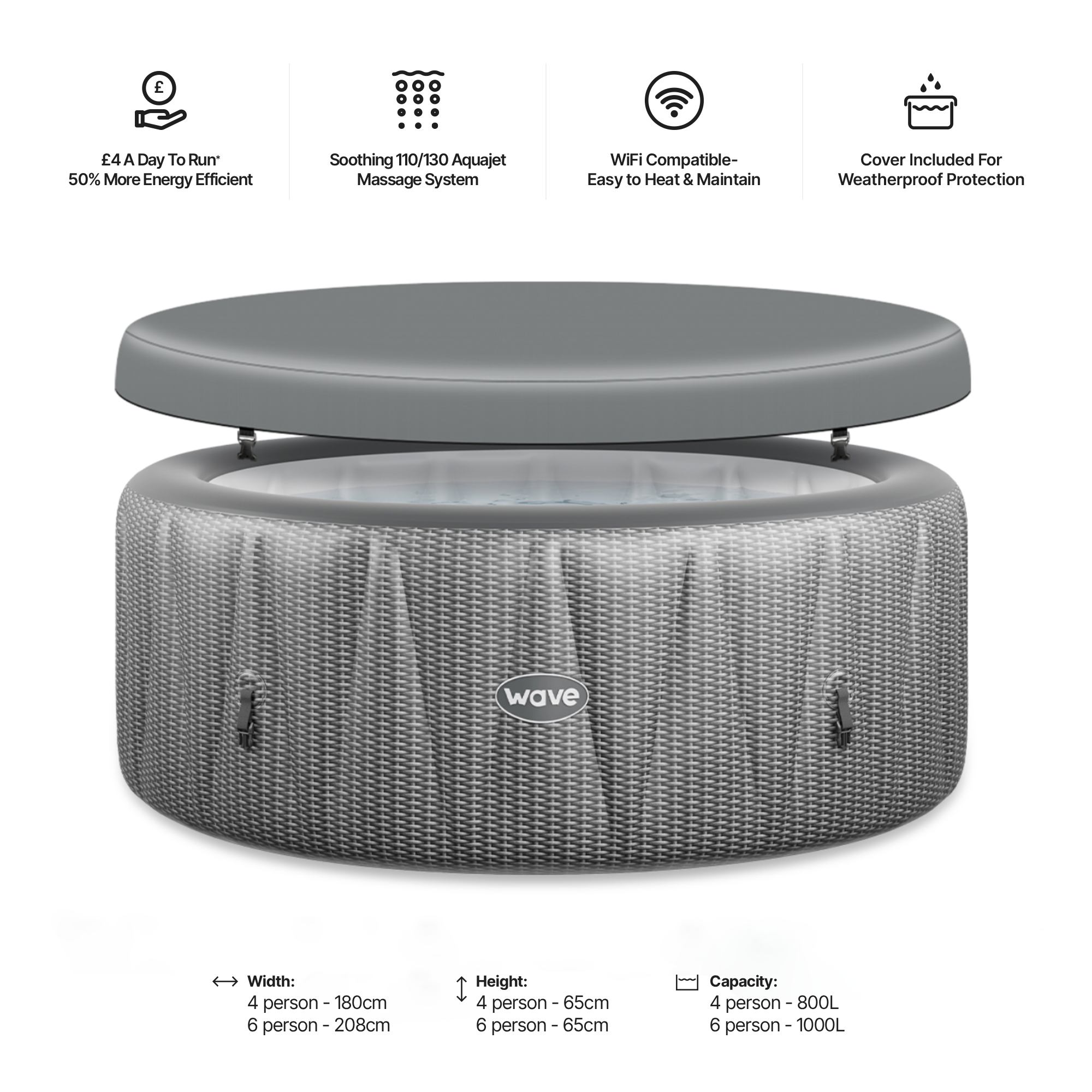 Atlantic | 4/6-Person Inflatable Hot Tub | Built-In Integrated Heater | UKCA