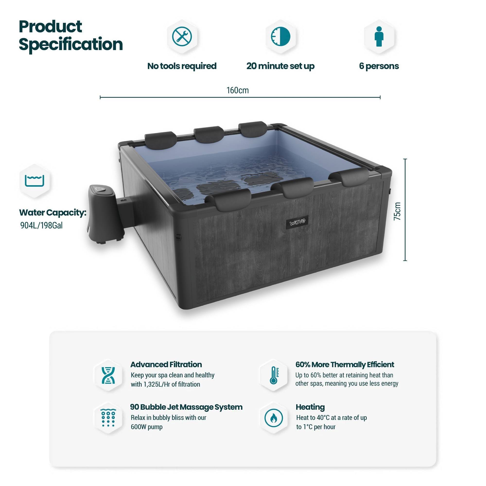 Adriatic | 6 Person Square Aluminium Frame Hot Tub | Black Wood | UKCE