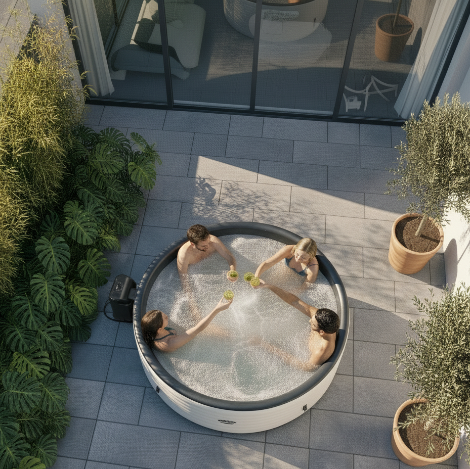 Ontario | 4/6 Person Round Drop Stitch Hot Tub | Herringbone | ETL