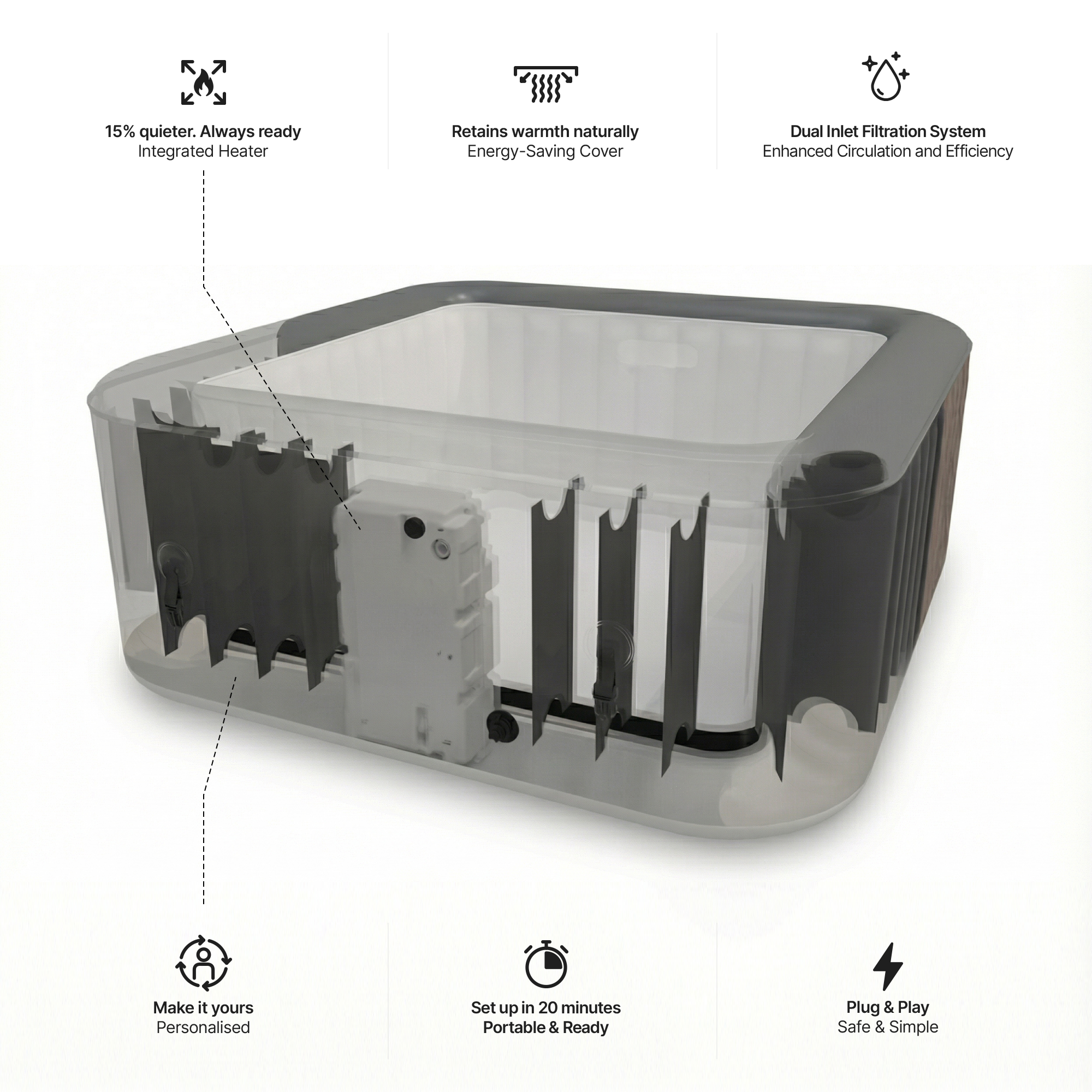 Pacific | 4/6-Person Inflatable Hot Tub | Built-In Integrated Heater | UKCA