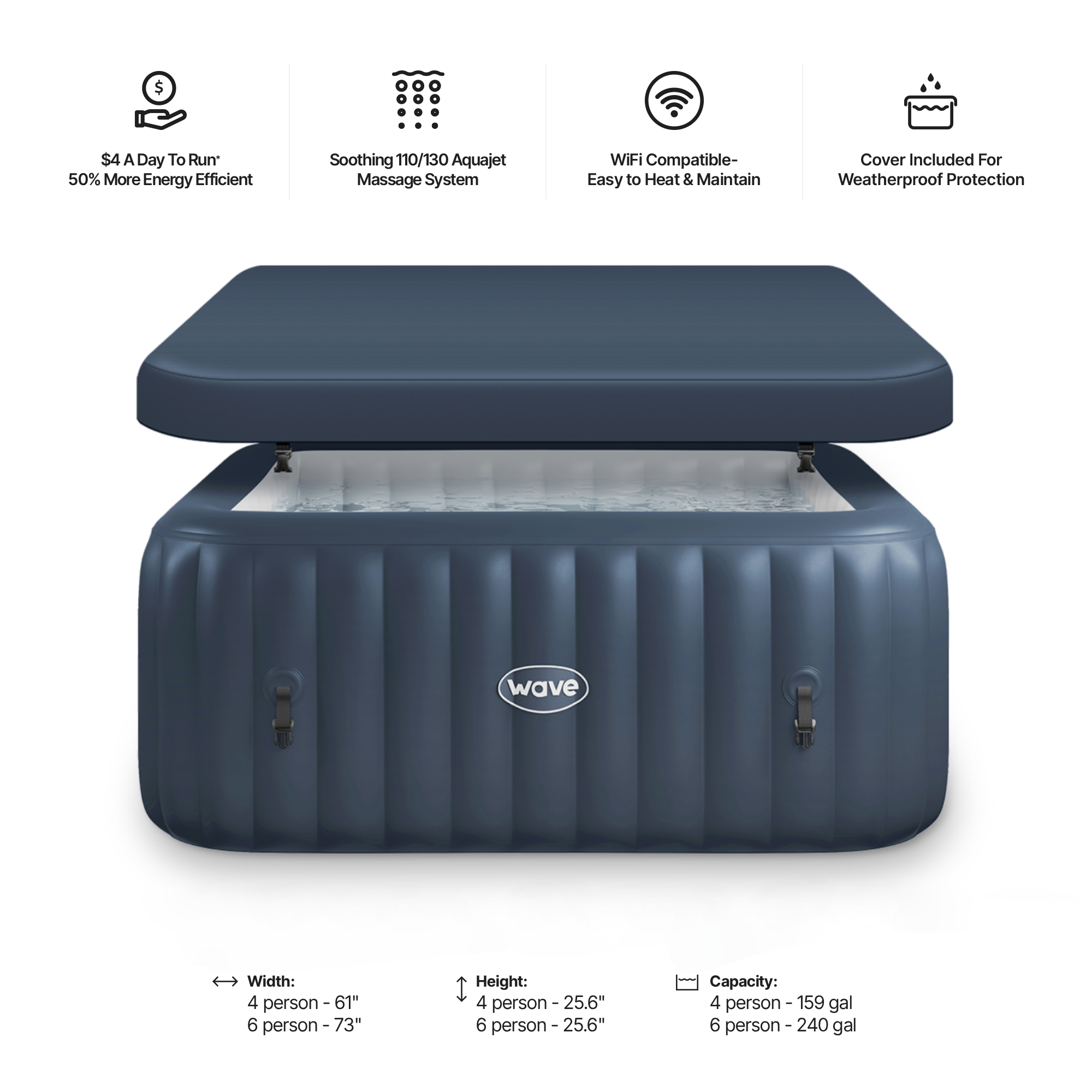 Pacific | 4/6-Person Inflatable Hot Tub | Integrated Heater | ETL
