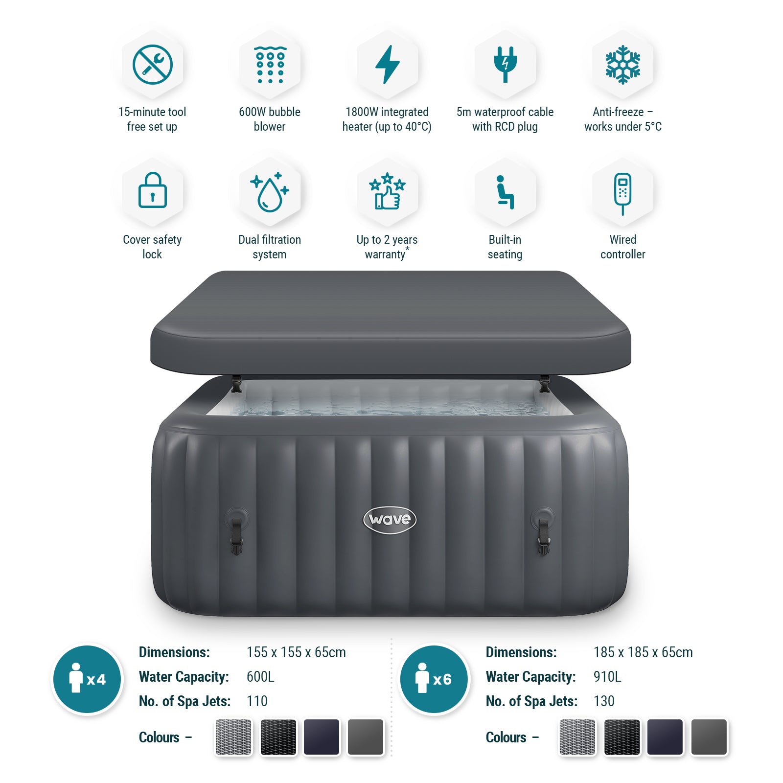 Pacific | 4/6-Person Inflatable Hot Tub | Built-In Integrated Heater | UKCA