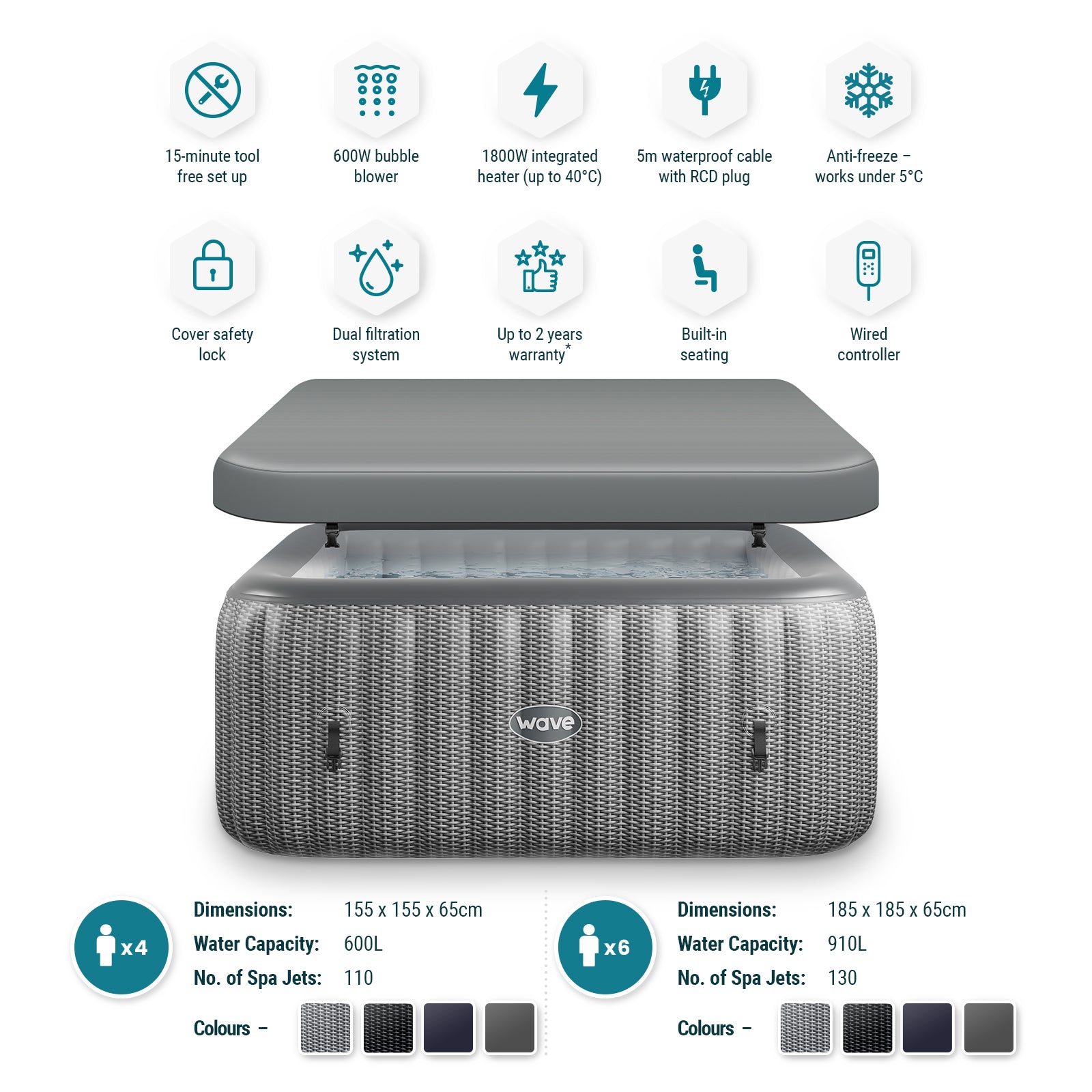 Pacific | 4/6-Person Inflatable Hot Tub | Built-In Integrated Heater | UKCA