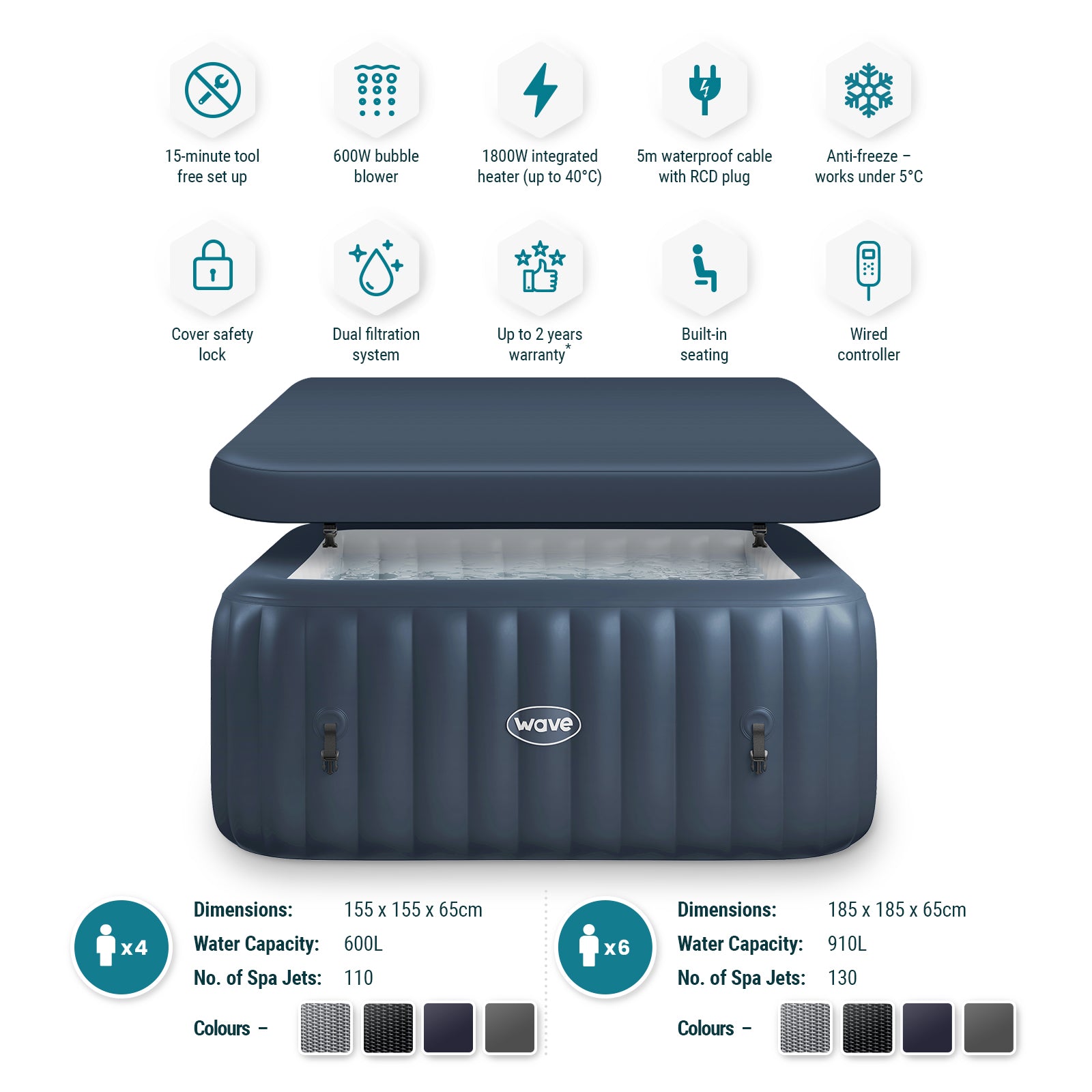 Pacific | 4/6-Person Inflatable Hot Tub | Built-In Integrated Heater | UKCA