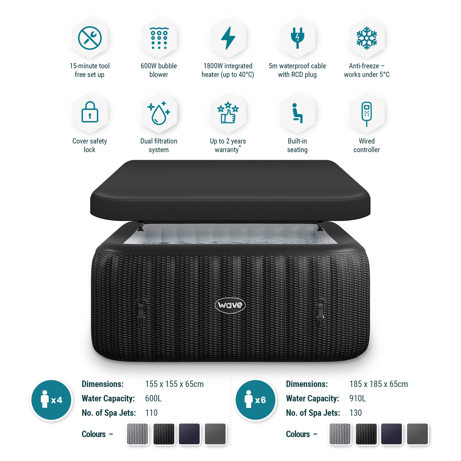Pacific | 4/6-Person Inflatable Hot Tub | Built-In Integrated Heater | UKCA