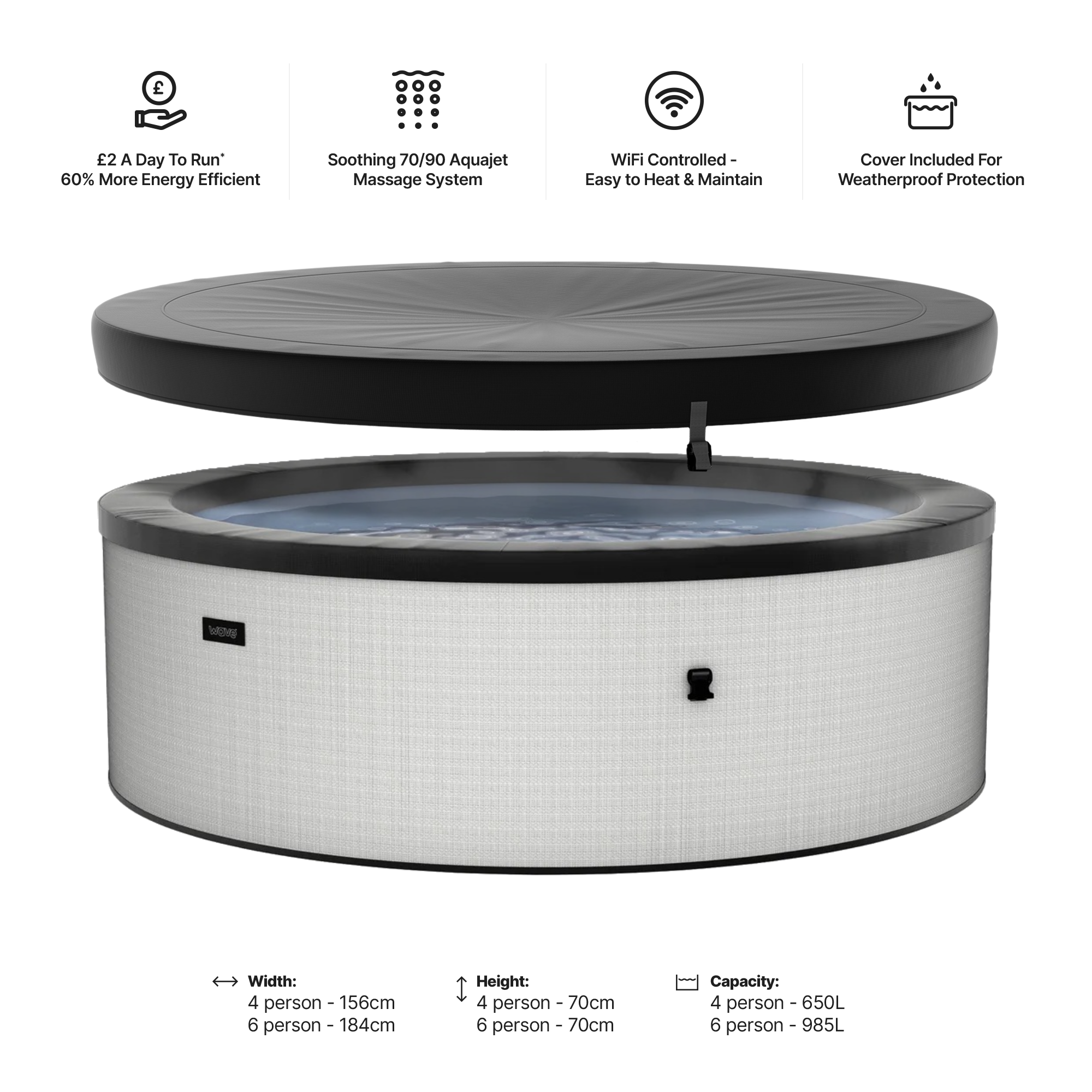 Tahoe | 4/6-Person Eco Foam Hot Tub | Built-In Integrated Heater | UKCA