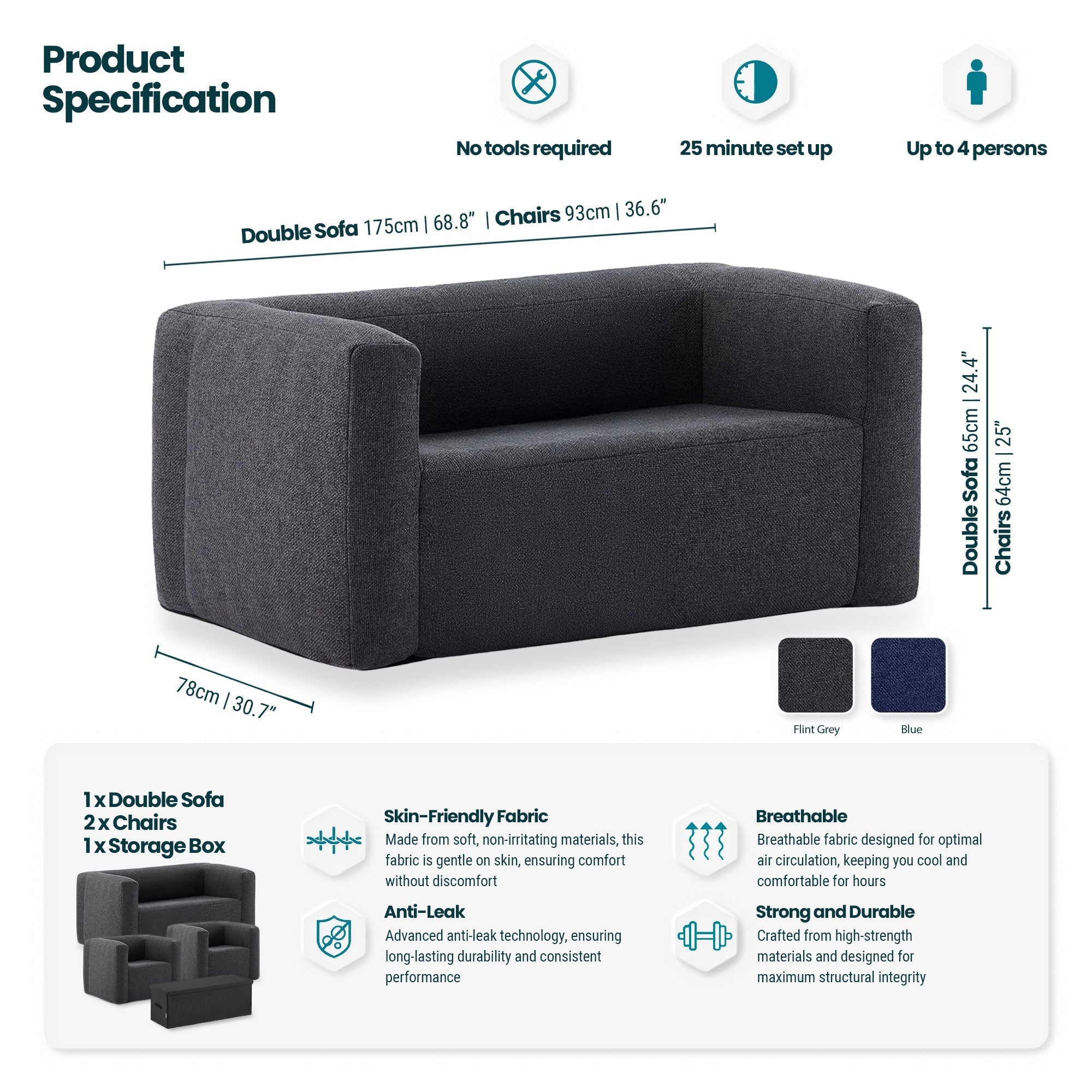 Inflatable Chair and Double Sofa Set Outdoor Furniture Wave Spas UK