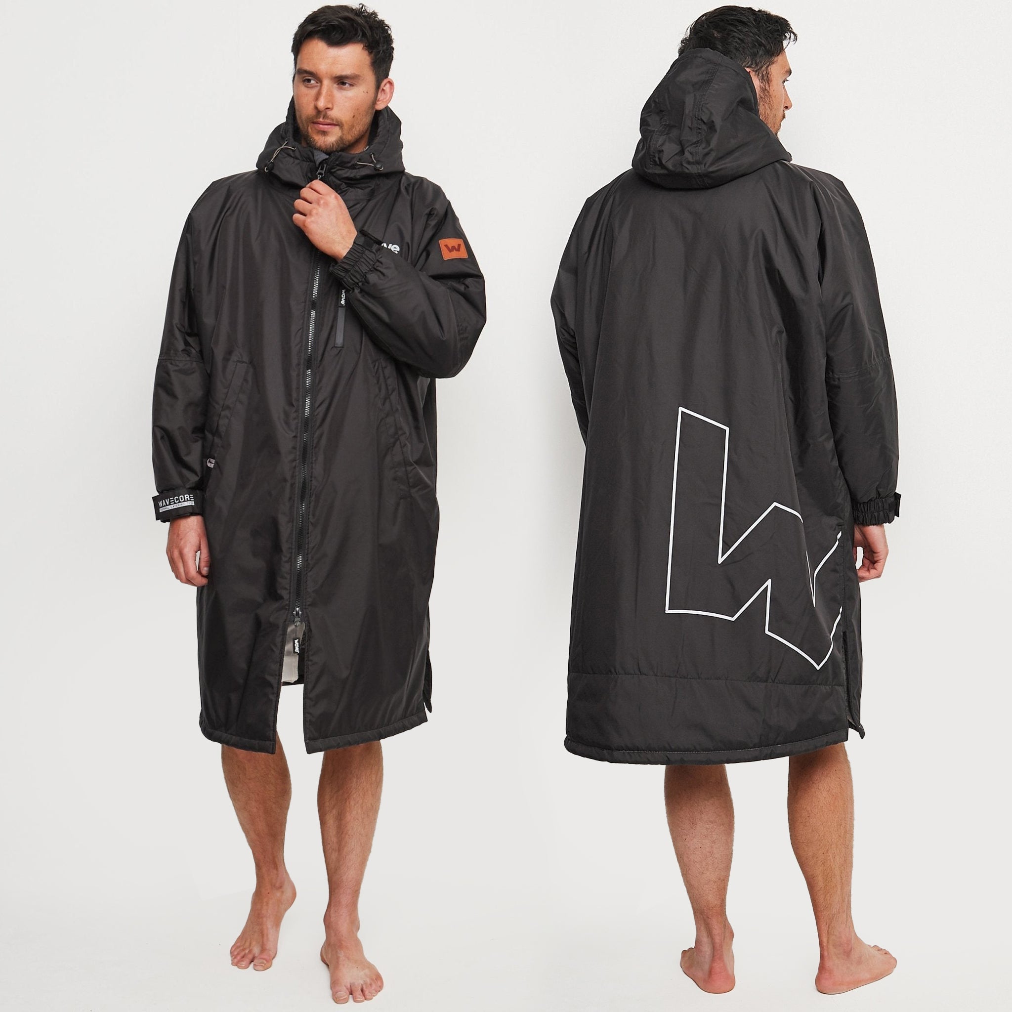 Fleece-Lined Changing Robe | Unisex Robes Wave Sups Black & Grey XS