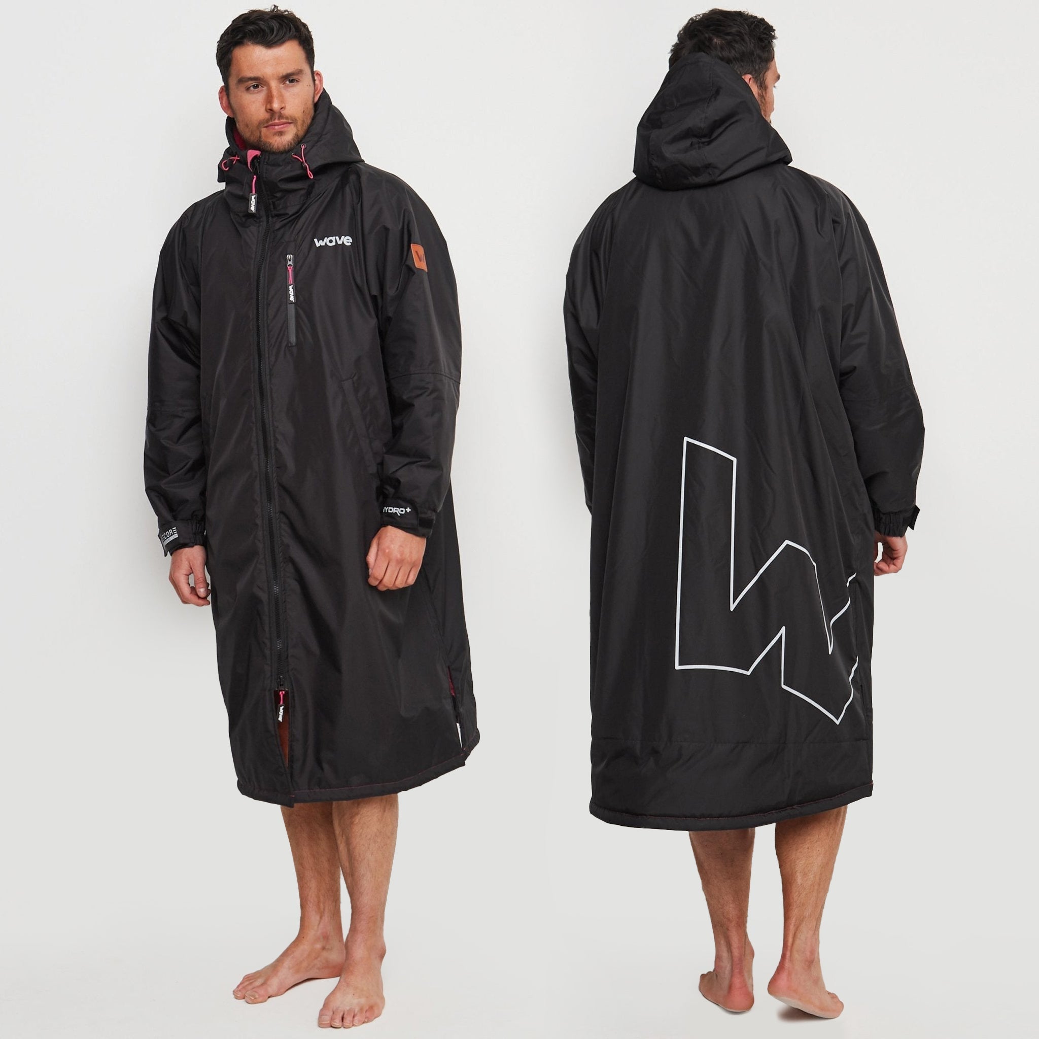 Fleece-Lined Changing Robe | Unisex Robes Wave Sups Black & Pink XS