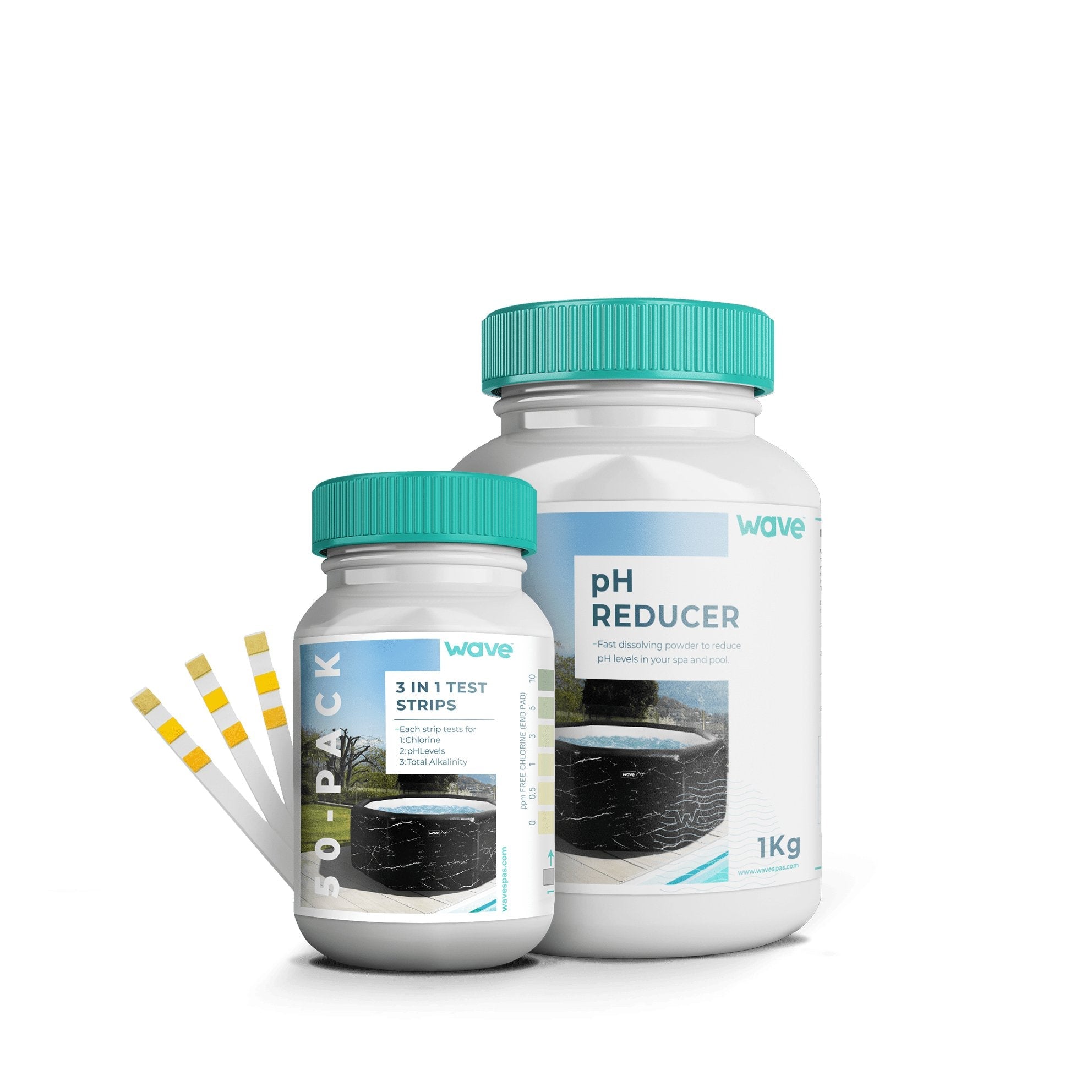 pH Reducer 1KG + 50 Water Test Strips Chemicals Wave Spas