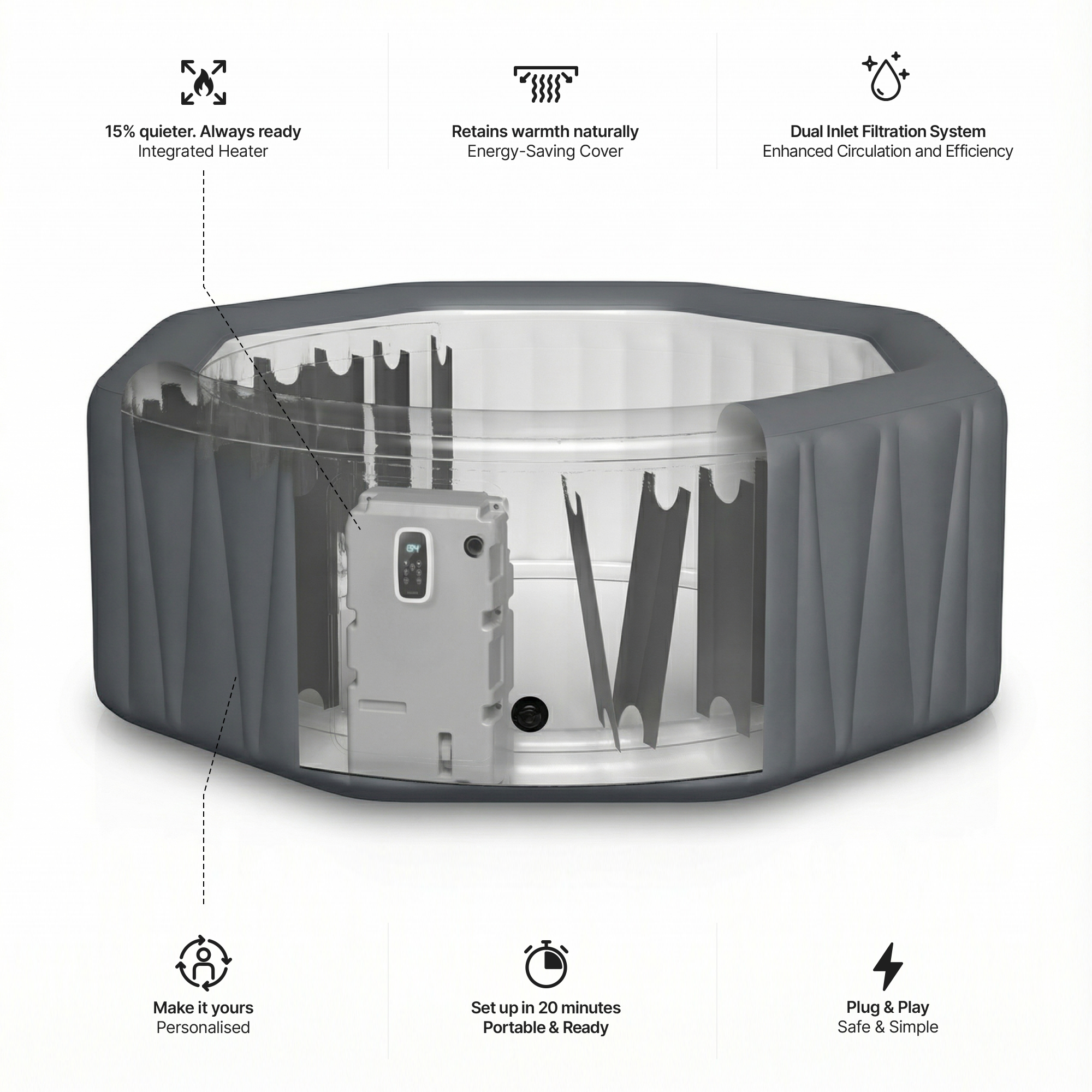 Aegean | 6-Person Inflatable Hot Tub | Integrated Heater | ETL