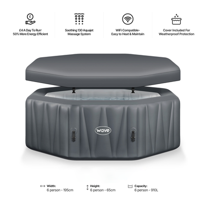 Aegean | 6-Person Inflatable Hot Tub | Built-In Integrated Heater | UKCA