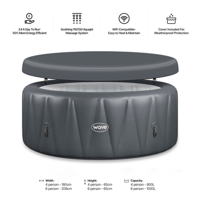 Atlantic | 4/6-Person Inflatable Hot Tub | Built-In Integrated Heater | UKCA