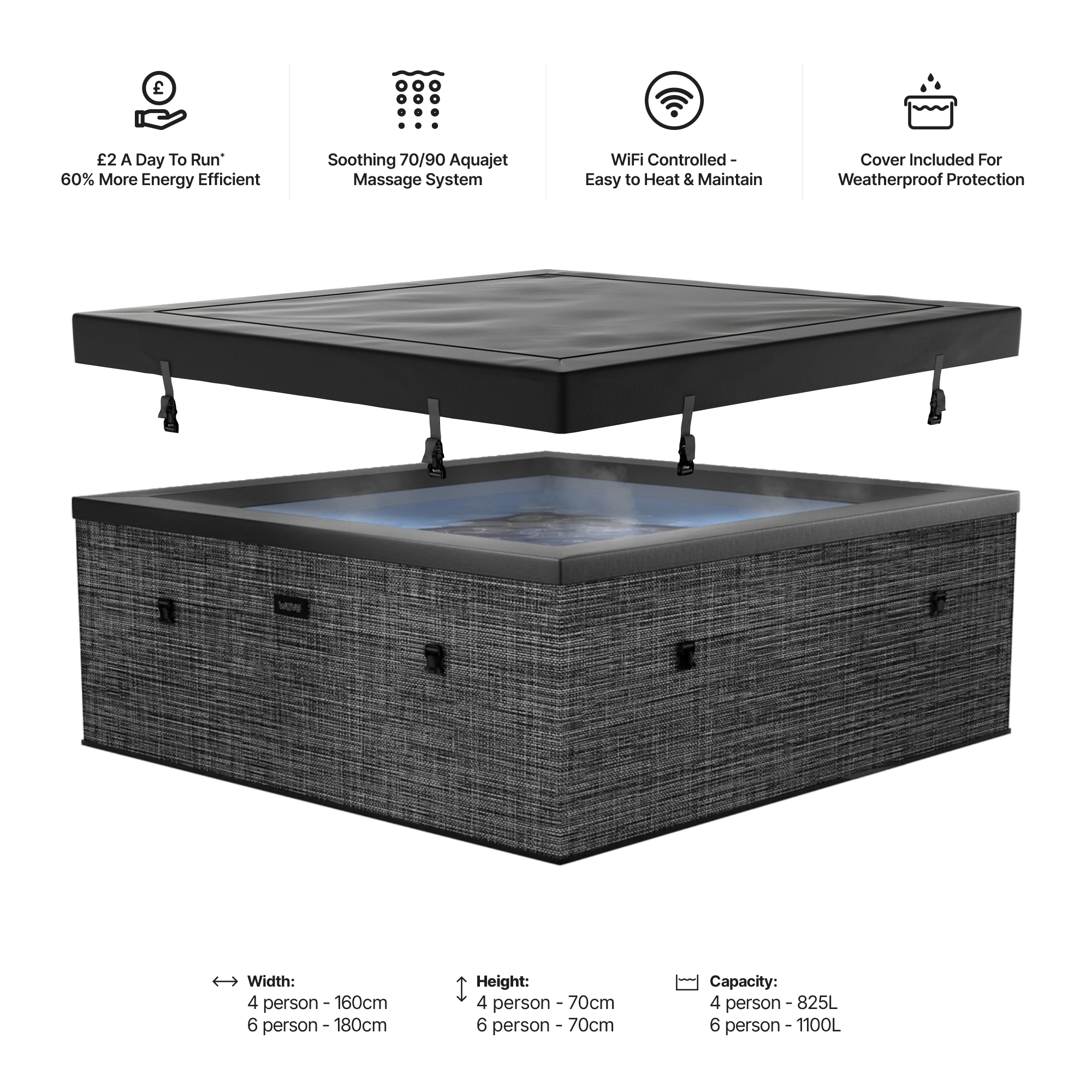 Garda | 4/6-Person Eco Foam Hot Tub | Built-In Integrated Heater | UKCA