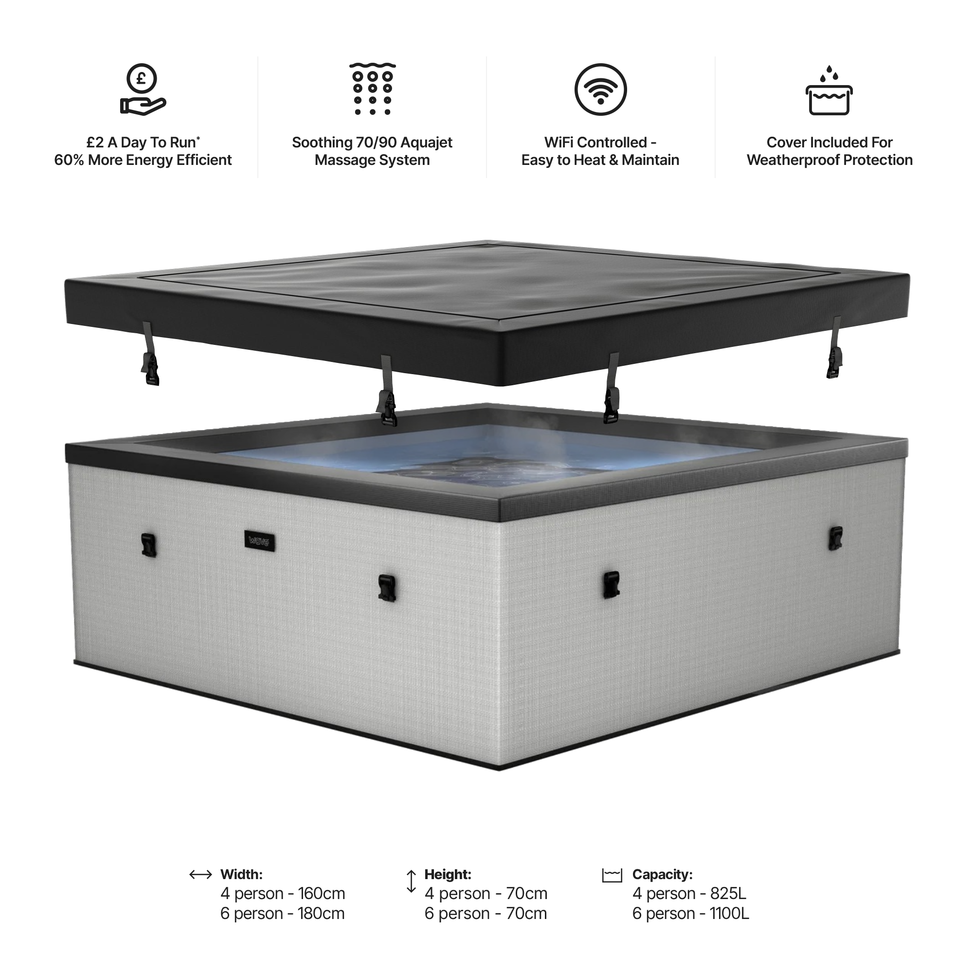 Garda | 4/6-Person Eco Foam Hot Tub | Built-In Integrated Heater | UKCA