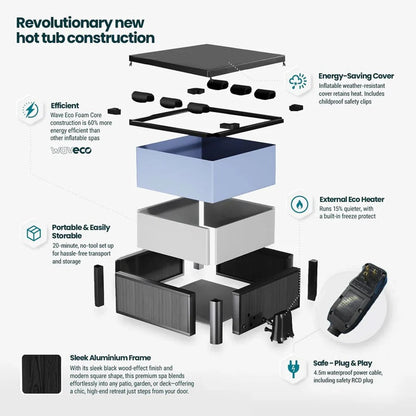 Adriatic | 6 Person Square Aluminium Frame Hot Tub | Black Wood | ETL