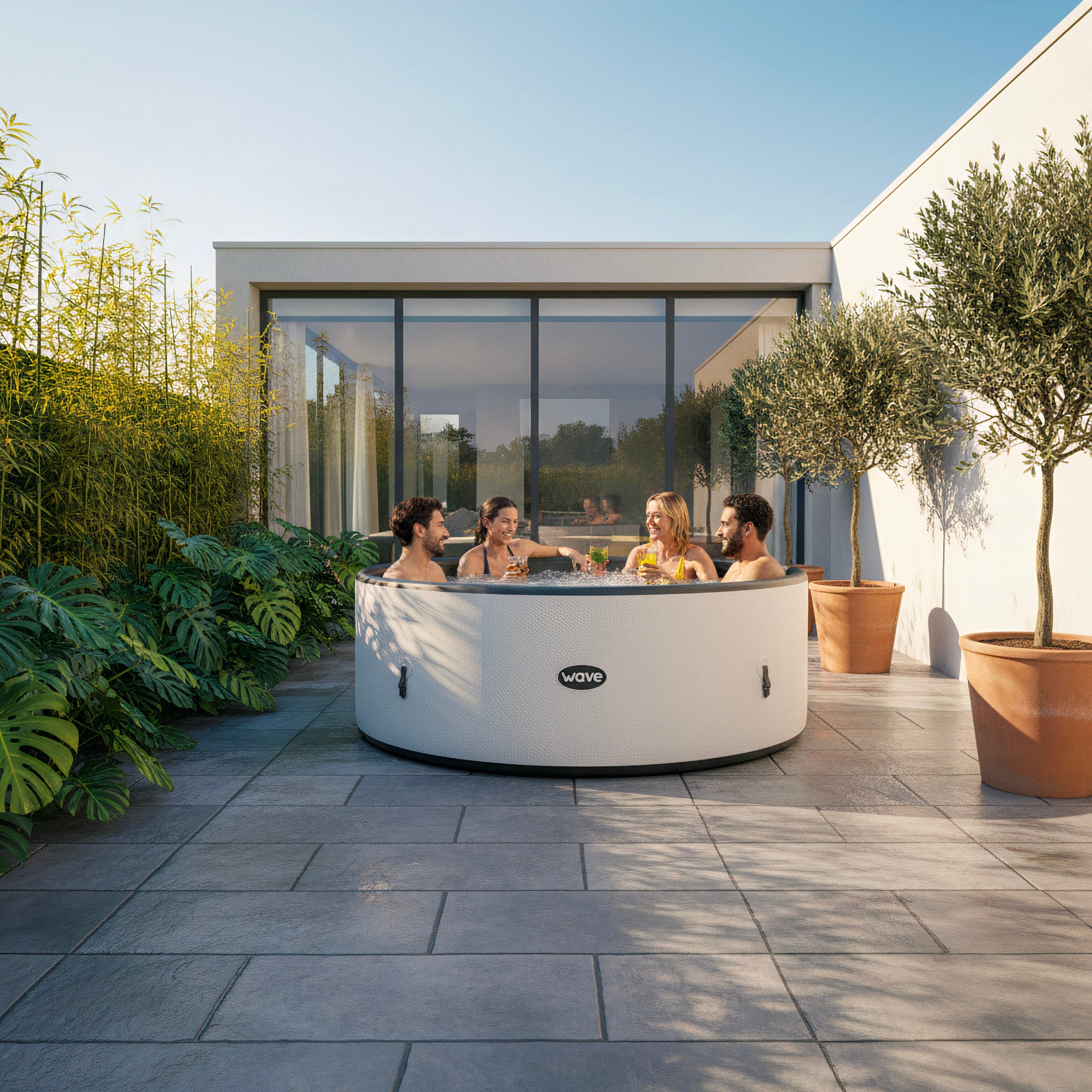 Ontario | 4/6 Person Round Drop Stitch Hot Tub | Herringbone | UKCA