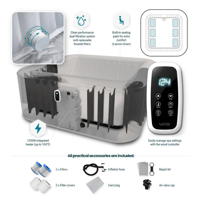 Pacific | 4/6-Person Inflatable Hot Tub | Integrated Heater | ETL