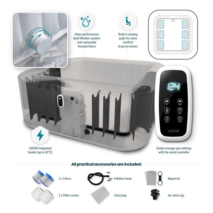 Pacific | 4/6-Person Inflatable Hot Tub | Built-In Integrated Heater | UKCE