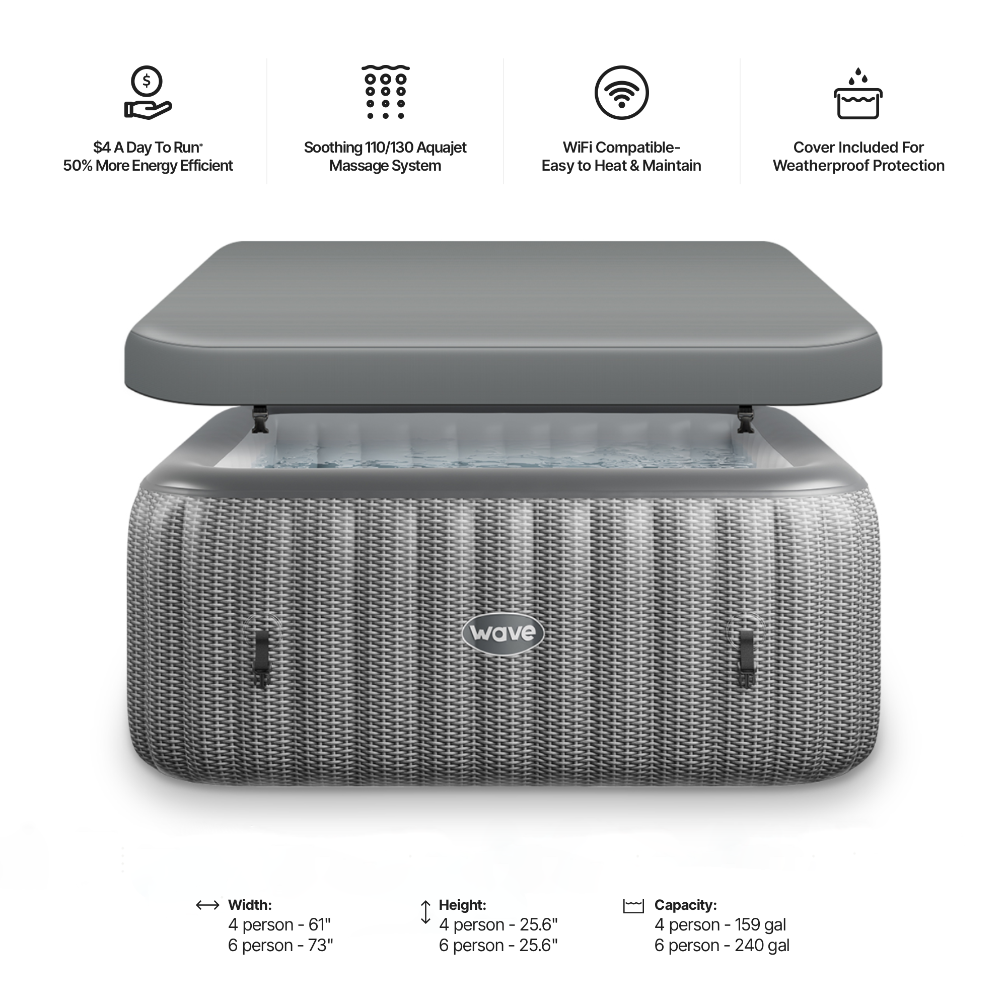 Pacific | 4/6-Person Inflatable Hot Tub | Integrated Heater | ETL