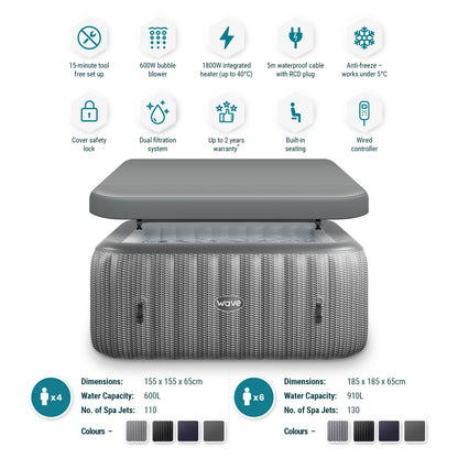 Pacific | 4/6-Person Inflatable Hot Tub | Built-In Integrated Heater | UKCE