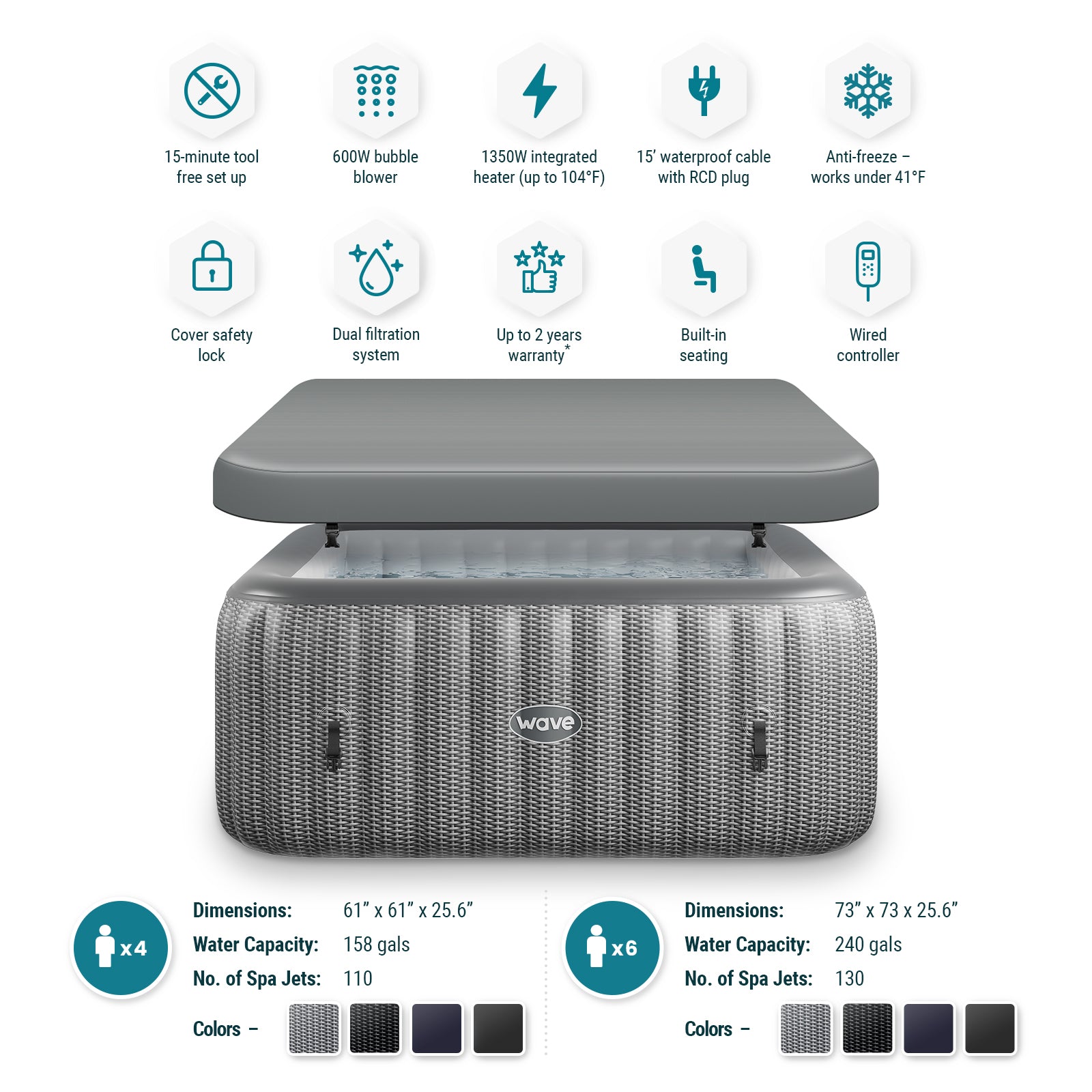 Pacific | 4/6-Person Inflatable Hot Tub | Built-In Integrated Heater | ETL
