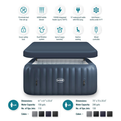Pacific | 4/6-Person Inflatable Hot Tub | Built-In Integrated Heater | ETL
