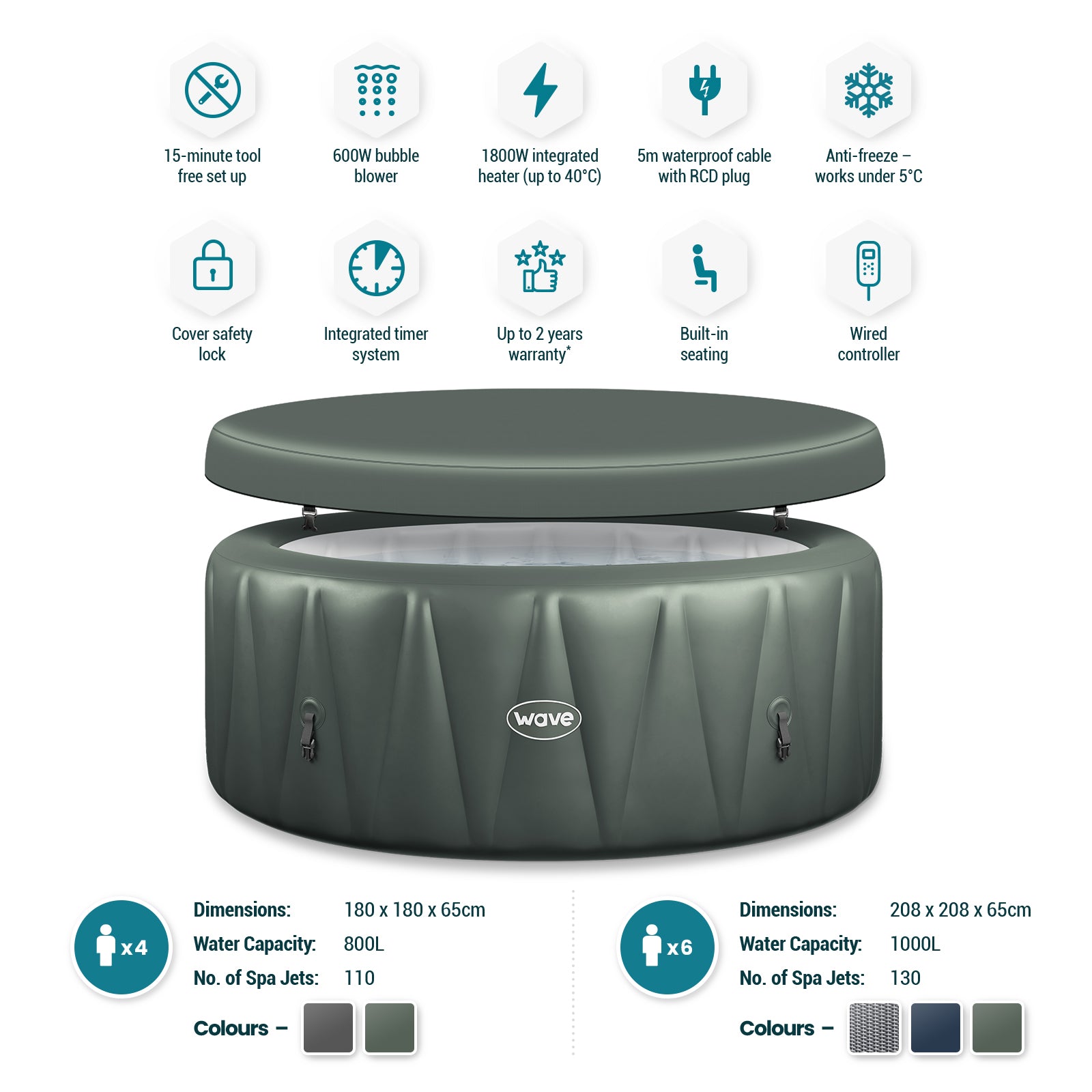 Atlantic | 4-6 Person Inflatable Hot Tub | Integrated Heater