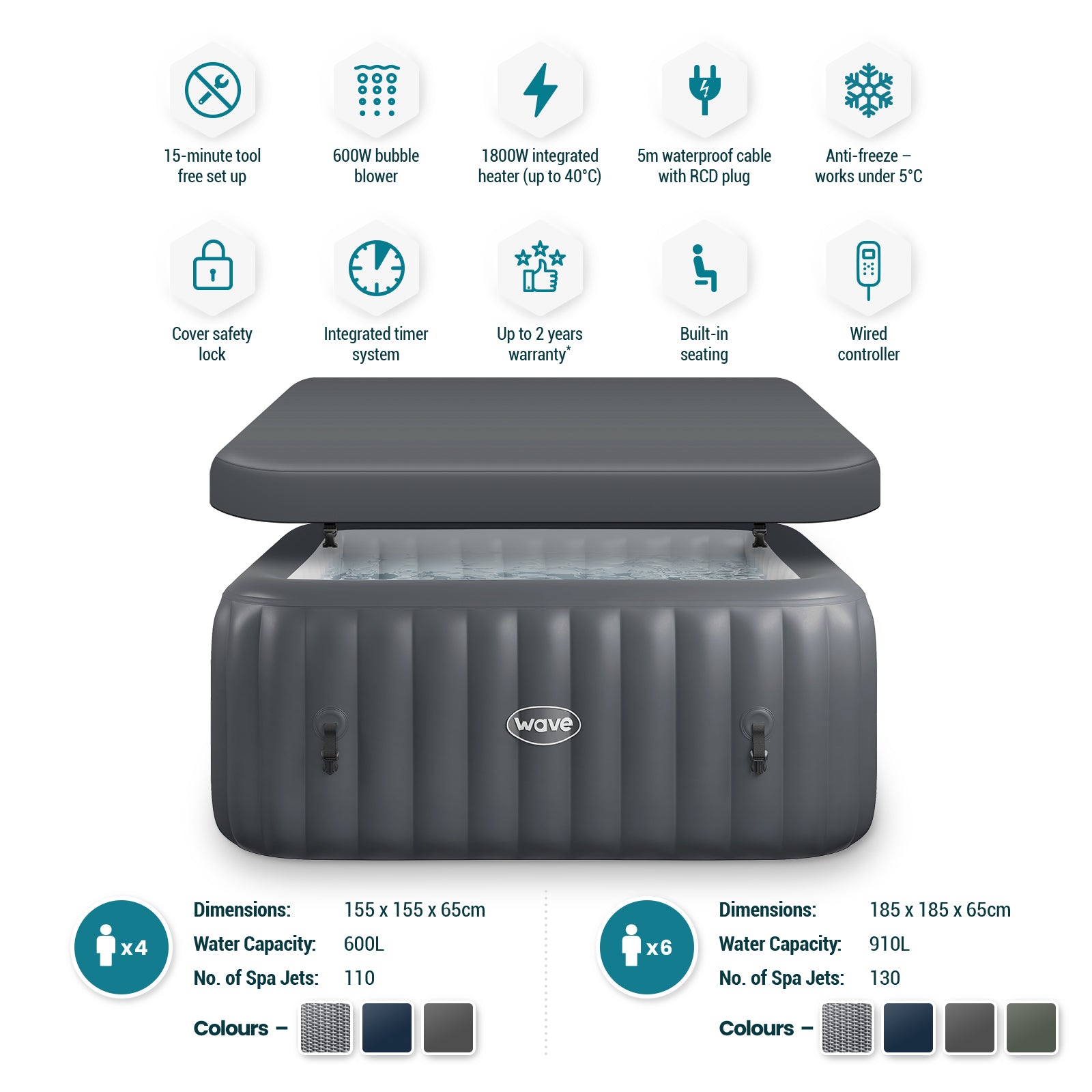 Pacific | 4/6-Person Inflatable Hot Tub | Integrated Heater