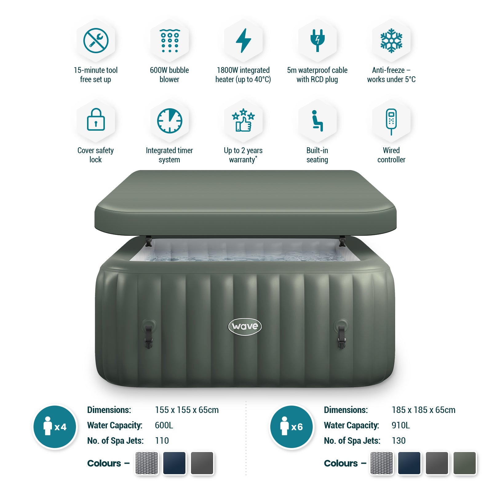 Pacific | 4/6-Person Inflatable Hot Tub | Integrated Heater