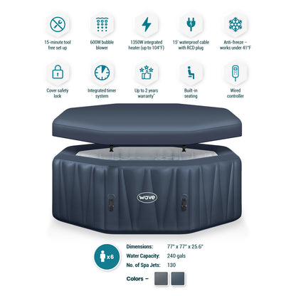 Aegean | 6-Person Inflatable Hot Tub | Built-In Integrated Heater | ETL