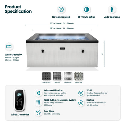 Garda | 4/6-Person Eco Foam Hot Tub | Built-In Integrated Heater | Pebble White - Eco Foam Spas - Wave Spas USA