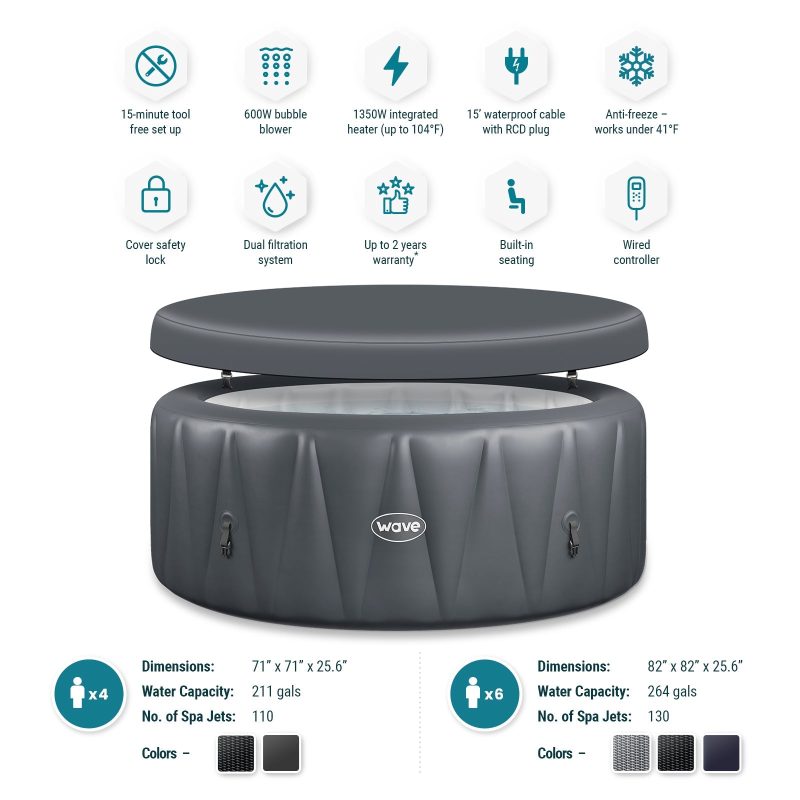 Atlantic | 4/6-Person Inflatable Hot Tub | Integrated Heater | ETL