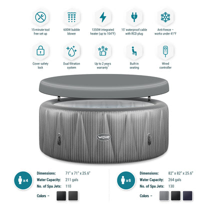 Atlantic | 4/6-Person Inflatable Hot Tub | Built-In Integrated Heater | ETL