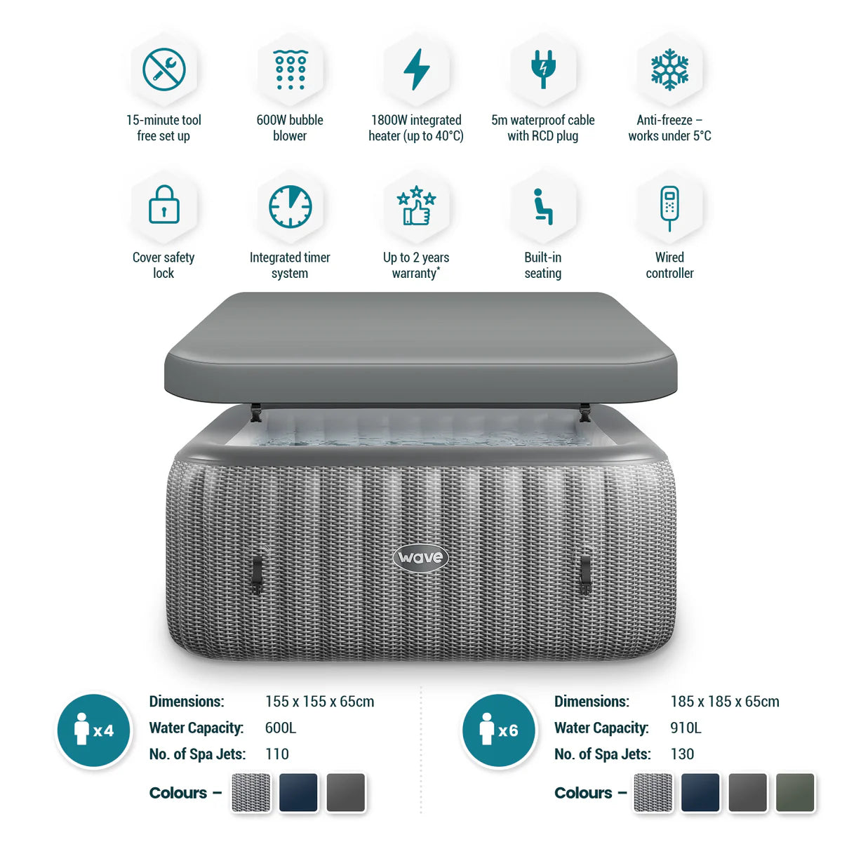 Pacific | 4/6-Person Inflatable Hot Tub | Integrated Heater