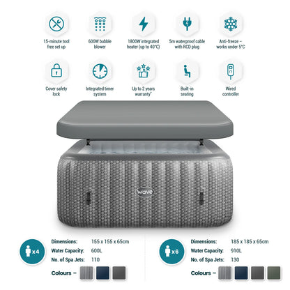 Pacific | 4/6-Person Inflatable Hot Tub | Built-In Integrated Heater