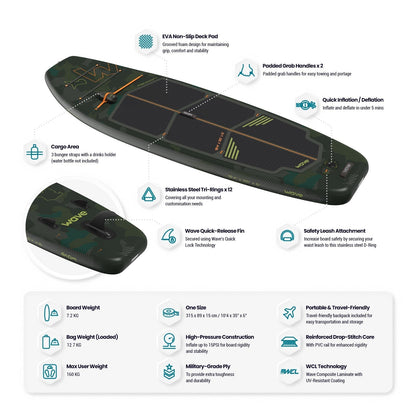 Recon SUP | Inflatable Paddleboard | 10'4ft | Green - Wave Spas UK