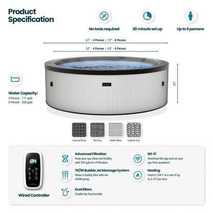 Tahoe | 4/6-Person Eco Foam Hot Tub | Built-In Integrated Heater | ETL