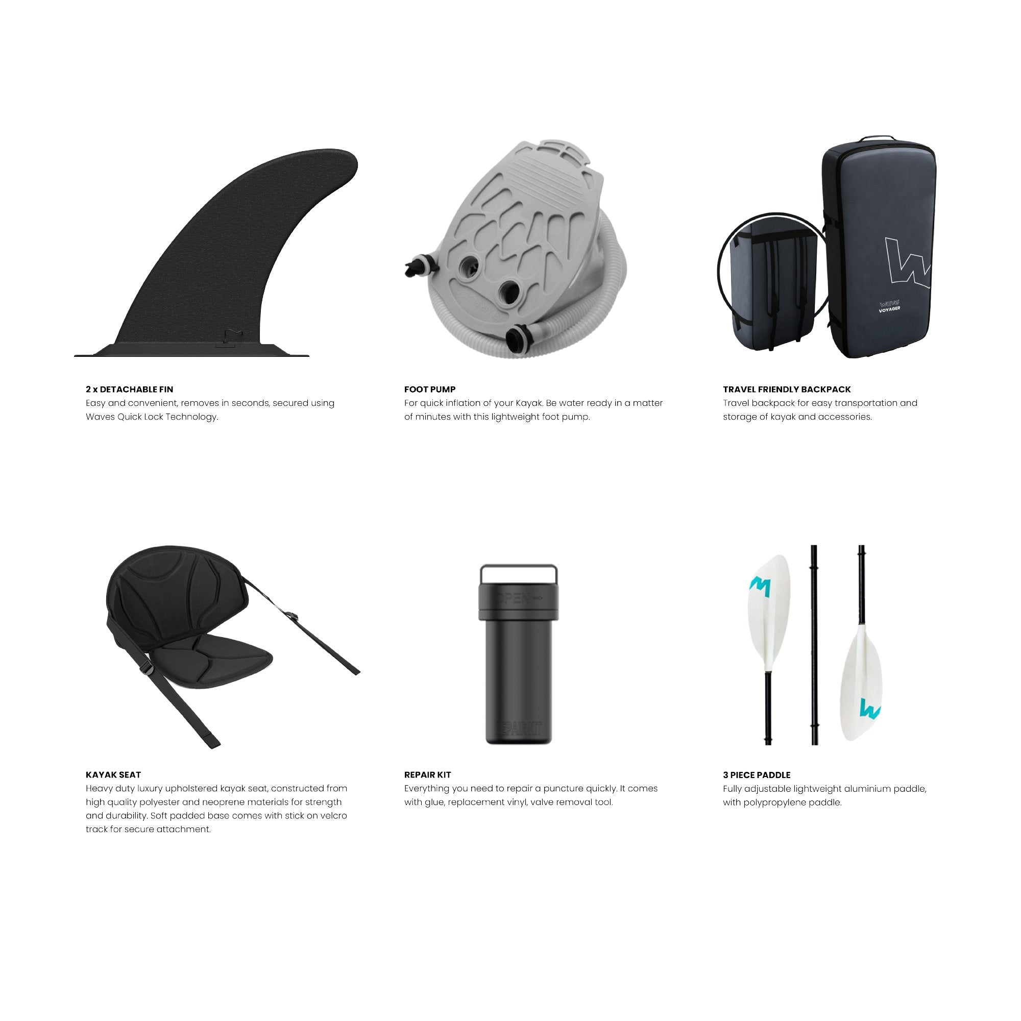 Voyager | Inflatable Kayak | Oxford Cloth | 1-Seater - Wave Spas Europe