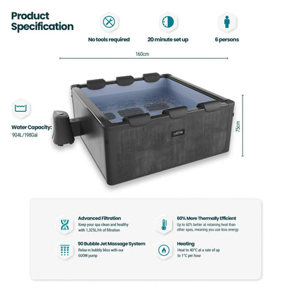 Adriatic | 6 Person Square Aluminium Frame Hot Tub | Black Wood Frame Spa Wave Spas UK