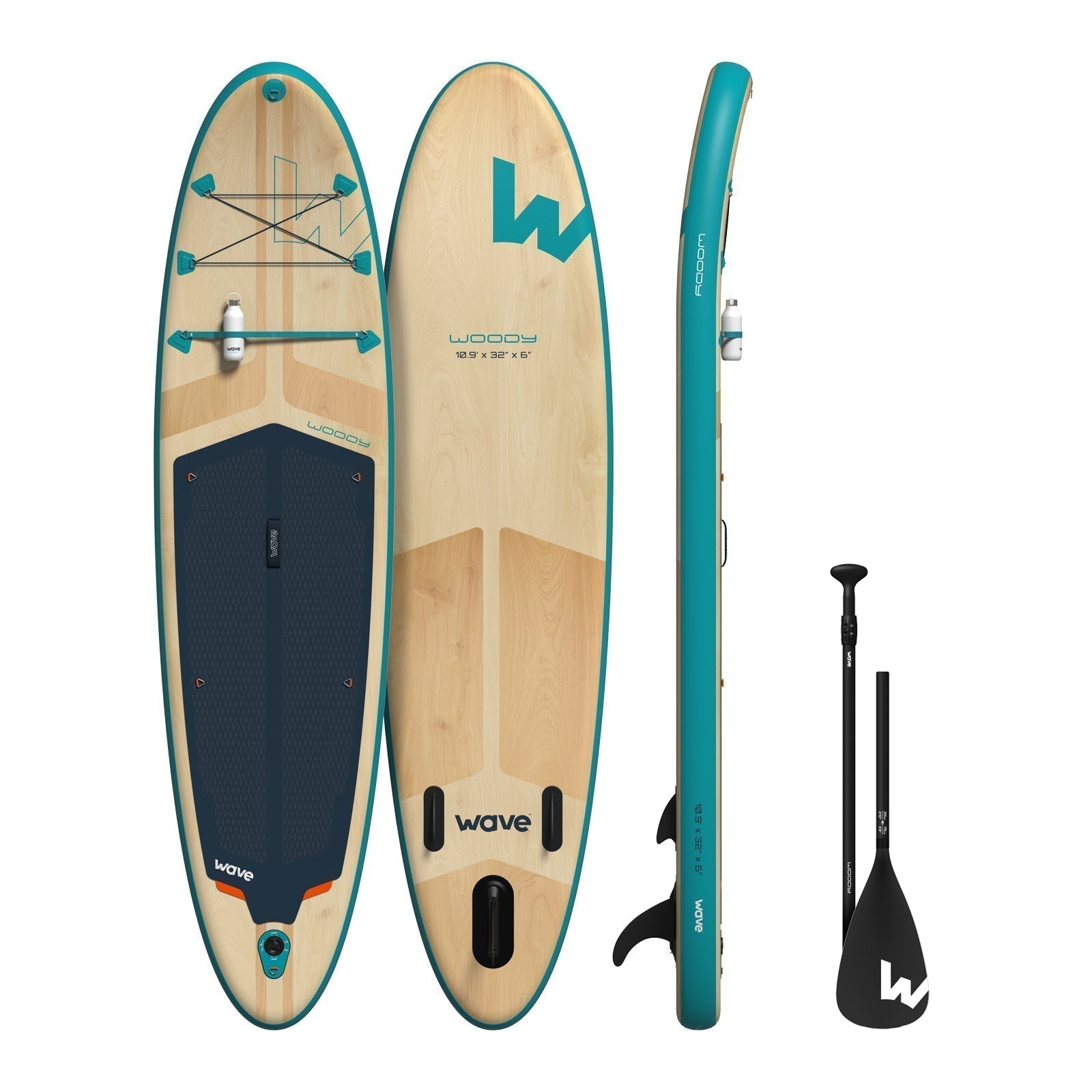 Woody 2.0 SUP | Inflatable Paddleboard | 10'9ft Paddleboards Wave Sups Aqua 10'9 | 327x81x15cm data-contona-source