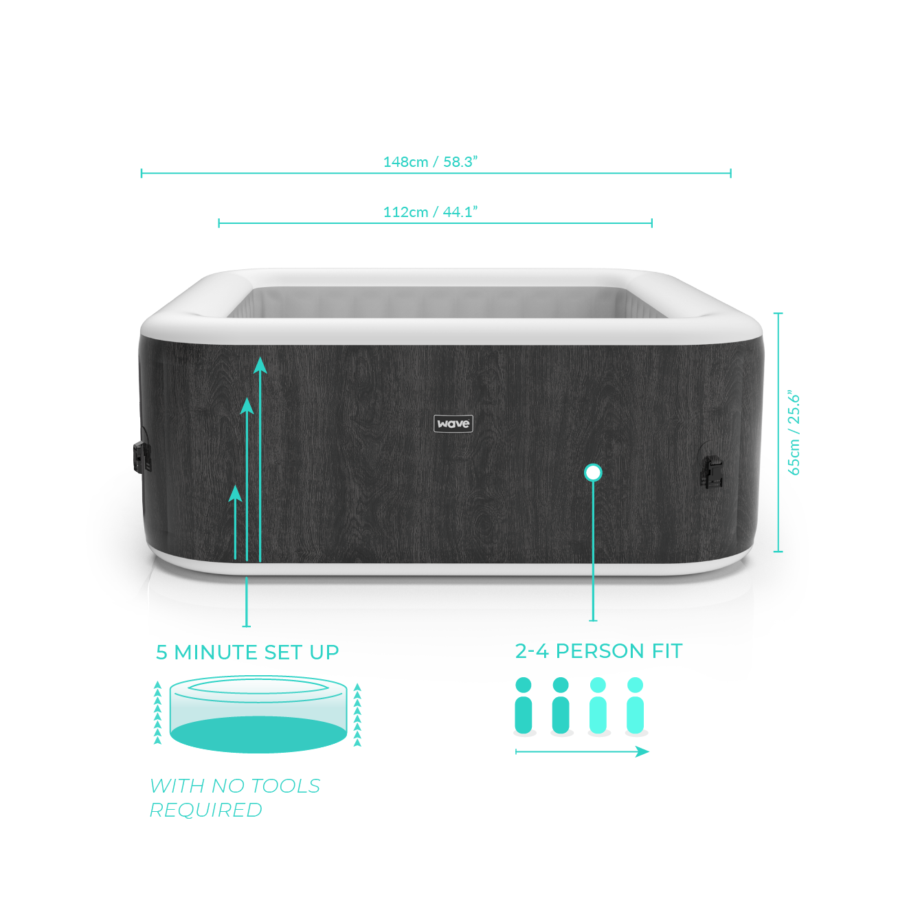 Wave Spa 4 Person Grey Wood External Liner - Body Replacement - Wave Spas Inflatable, foam Hot Tubs